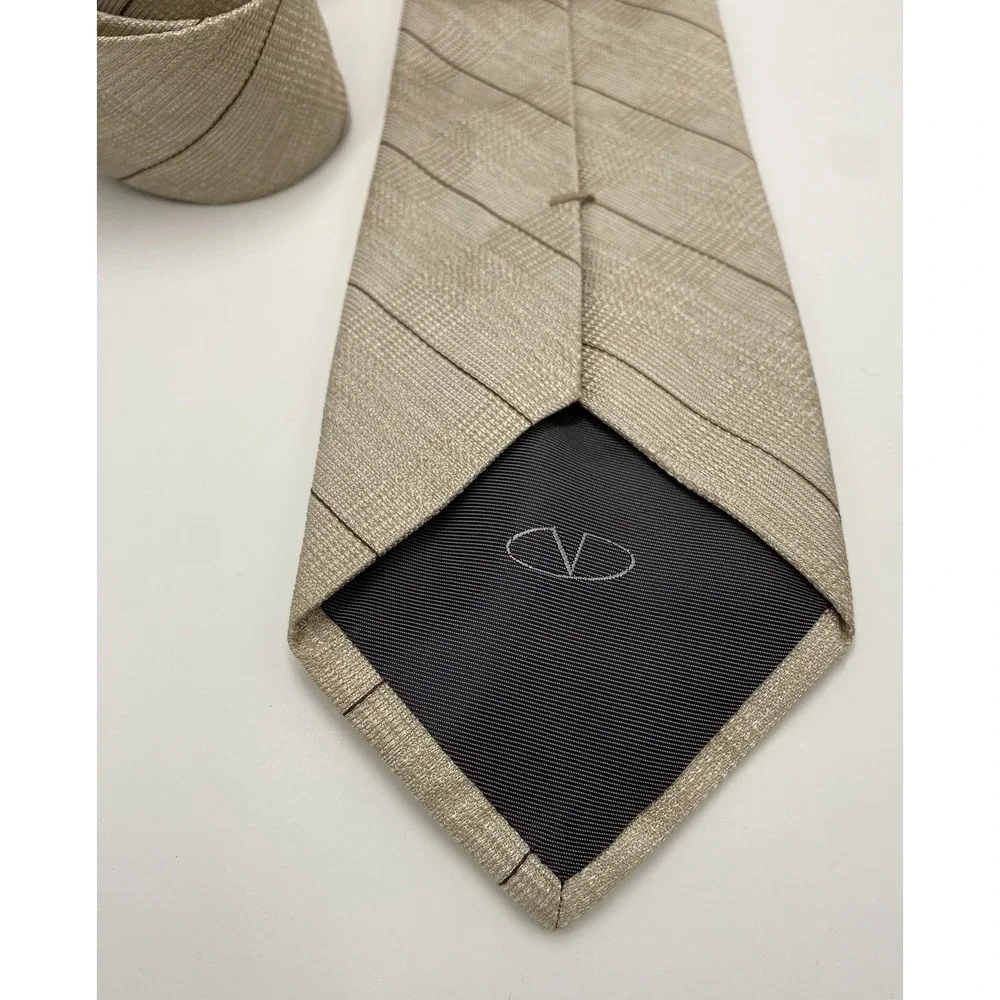 Valentino Men's‎ 100% Silk Striped Necktie Beige *read*
